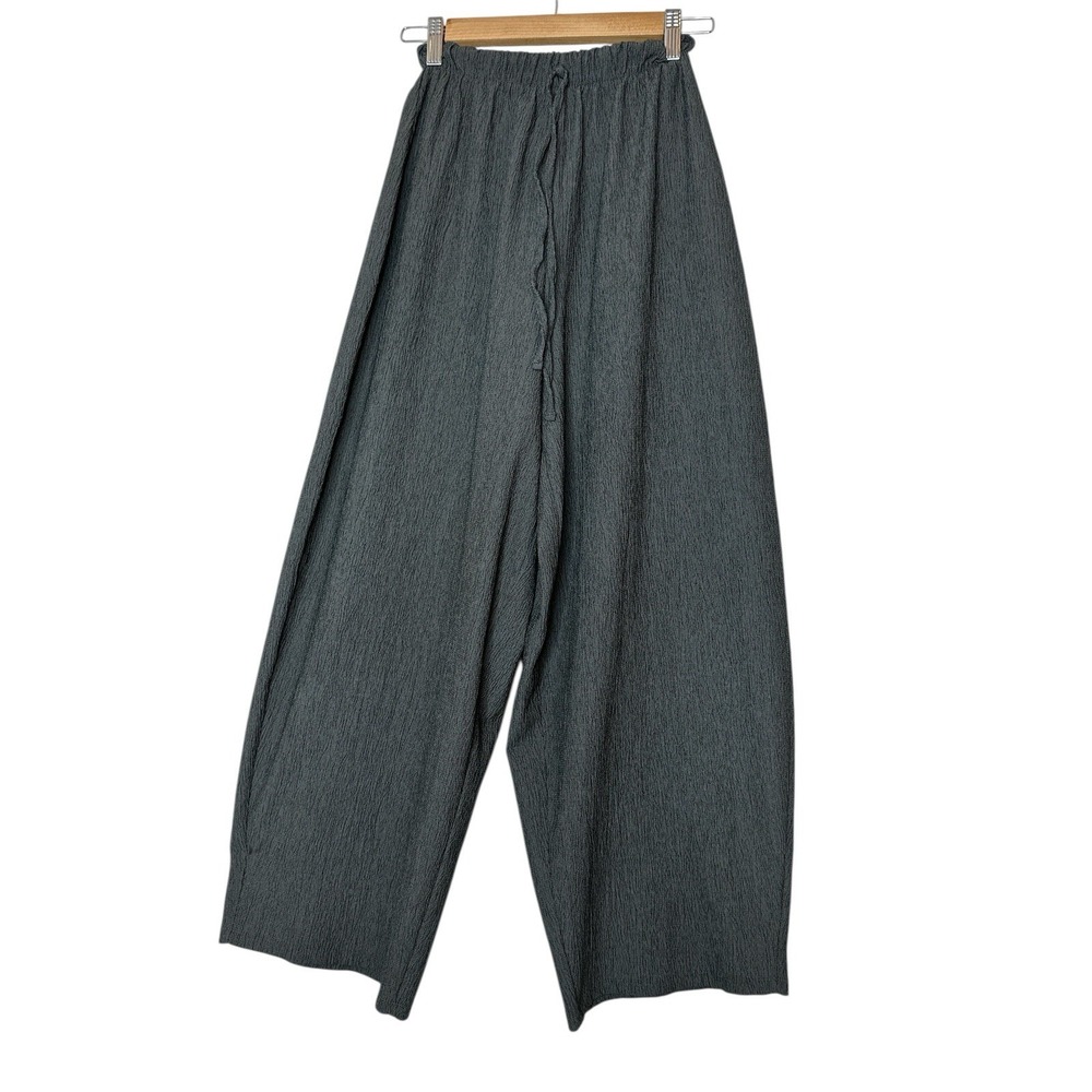 ZARA Wide Leg Pants Womens Small Dark Gray Pull On Drawstring Relaxed Elastic